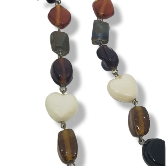 VINTAGE LONG HEART DESIGN MULTICOLOR ART GLASS BEAD NECKLACE - Picture 6 of 7
